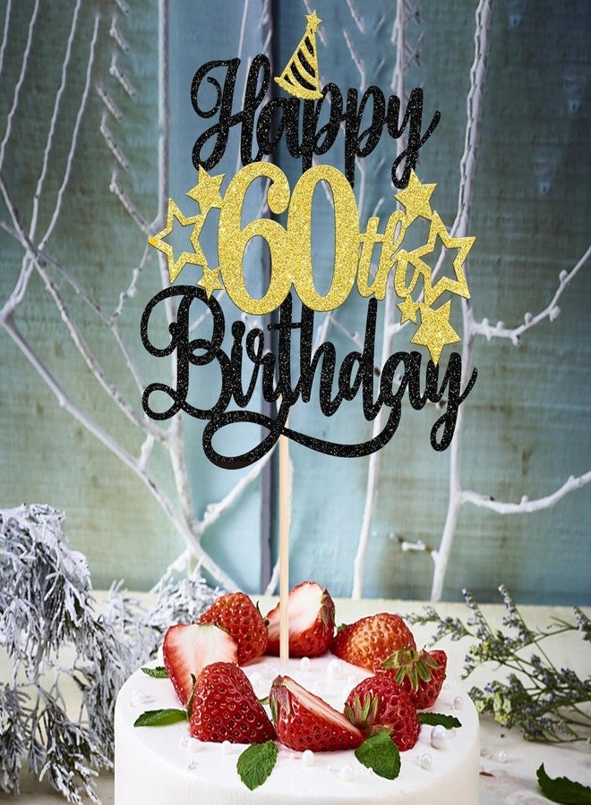 Confetti! Glittering 60th Birthday Cake Topper with Star Hat - Cheers to 60 Years! Fabulous Cake Decorations for elders 60th Birthday & Anniversary Party Supply - Image 2